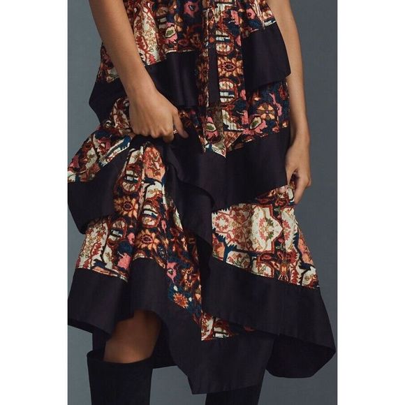 New Anthropologie Floral Print Square Neck Tiered Midi Dress Size Small - Picture 4 of 8